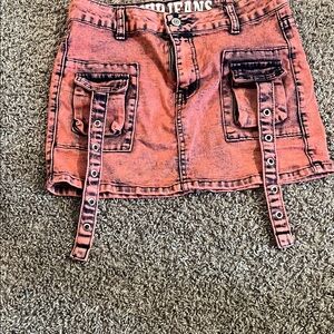 Orange Denim Mini Skirt with Pockets